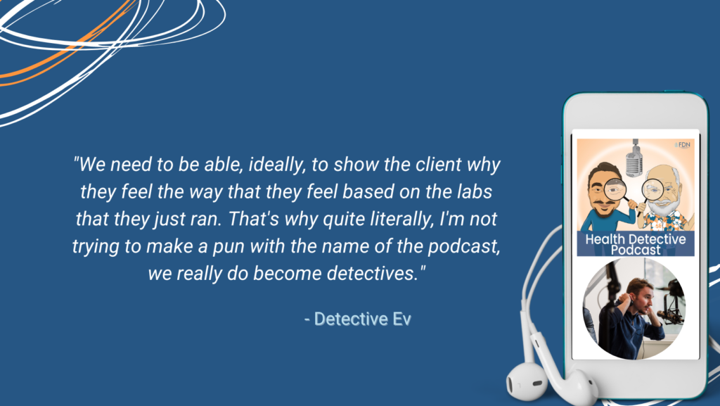 BECOME A DETECTIVE, SHOW CLIENTS WHY THEY FEEL THE WAY THEY FEEL, CLINICALLY CORRELATE THE LAB TESTS RESULTS, FDN, FDNTRAINING, HEALTH DETECTIVE PODCAST