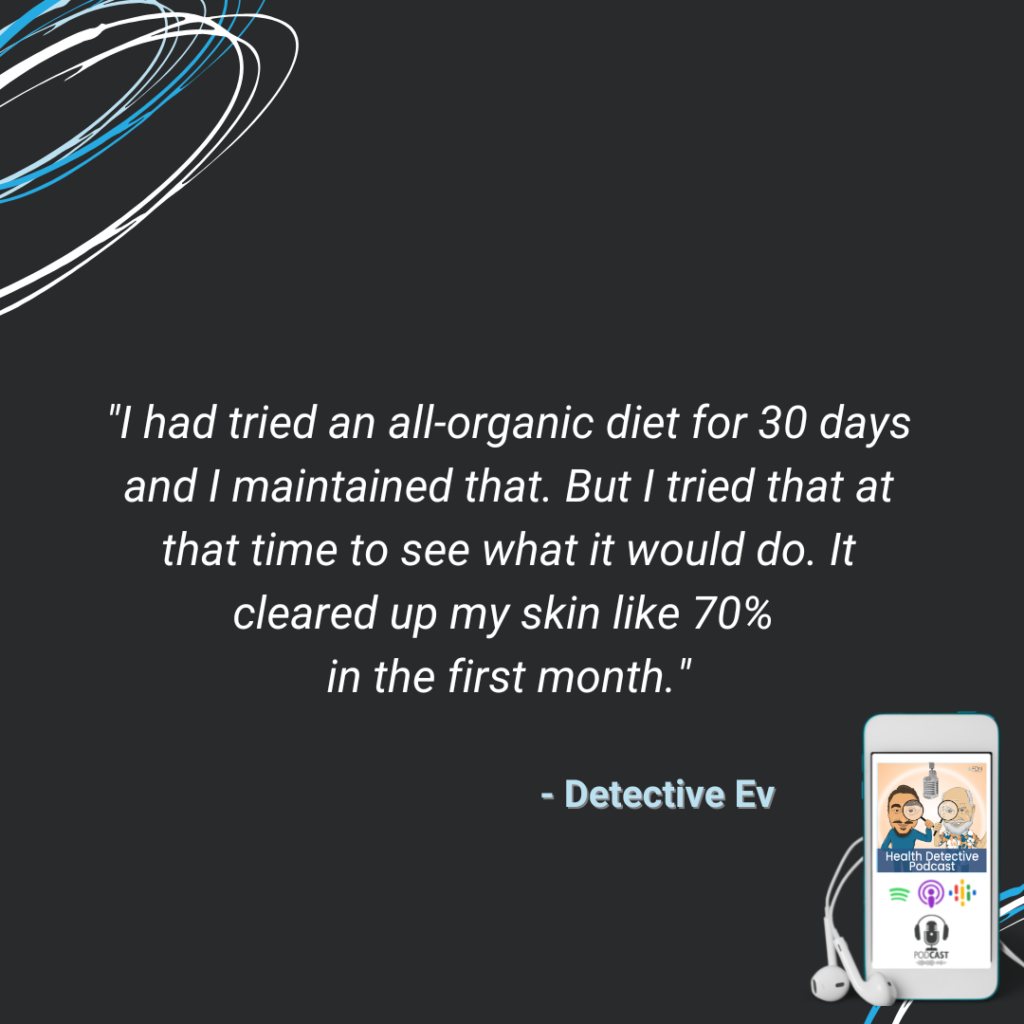 ALL-ORGANIC DIET, CLEARED SKIN, ACNE IMPROVED 70%, HEALTHY DIET, EATING ORGANICALLY, FDN, FDNTRAINING, HEALTH DETECTIVE PODCAST