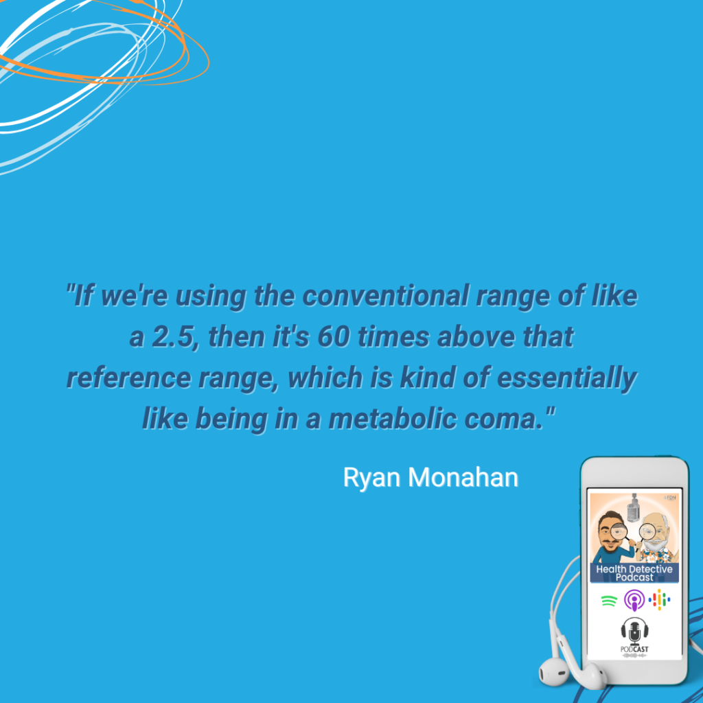 THYROID MARKERS, TSH, EXTREMELY HIGH, CONVENTIONAL RANGE, 60 TIMES HIGHER, LIKE A METABOLIC COMMA, FDN, FDNTRAINING, HEALTH DETECTIVE PODCAST