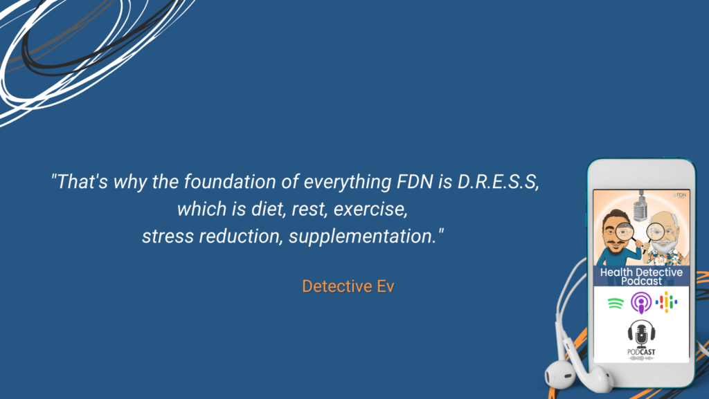 THE FOUNDATION OF FDN IS DRESS, DIET, REST, EXERCISE, STRESS REDUCTION, SUPPLEMENTATION, FDN, FDNTRAINING, HEALTH DETECTIVE PODCAST