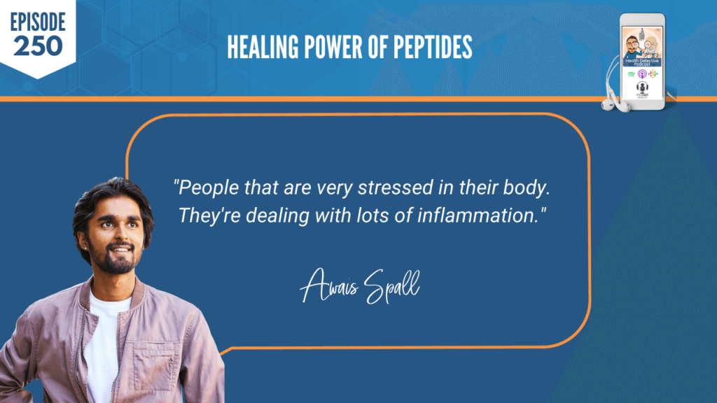 PEPTIDES, HEALING POWER OF PEPTIDES, AWAIS SPALL, DETECTIVE EV, FDN, FDNTRAINING, HEALTH DETECTIVE PODCAST, HEALTH, AMINO ACID CHAINS, CLIENTS, STRESSED, BODY, INFLAMMATION