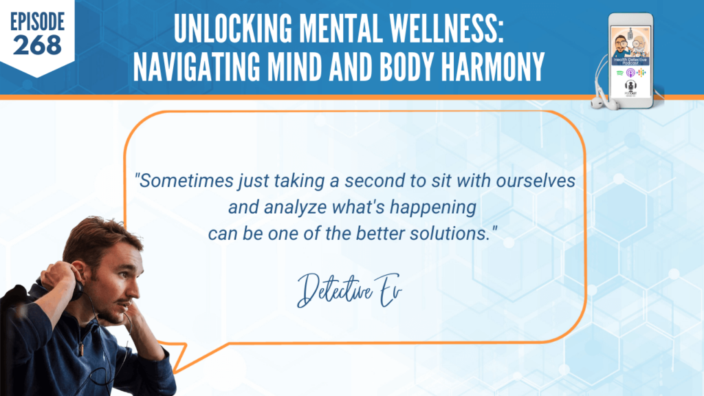 MENTAL WELLNESS, MIND AND BODY HARMONY, MENTAL HEALTH, ANXIETY, PANIC ATTACKS, LUCY MCKELLAR, DETECTIVE EV, EVAN TRANSUE, FDN, FDNTRAINING, HEATLH DETECTIVE PODCAST, HEALTH, TAKE A SECOND TO SIT, ANALYZE, BETTER SOLUTION
