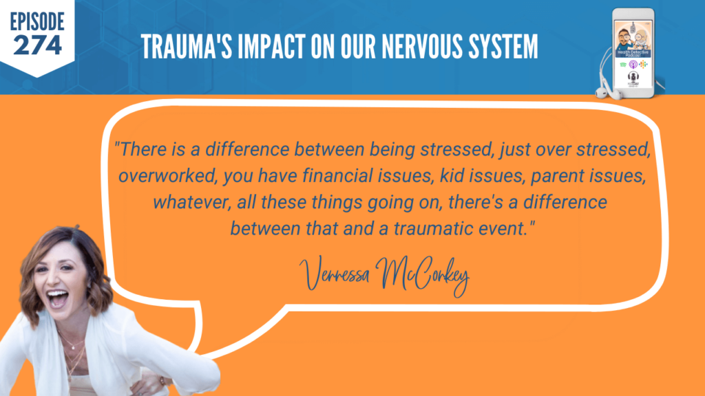 TRAUMA'S IMPACT, TRAUMA, NERVOUS SYSTEM, SYMPATHETIC, VENNESSA MCCONKEY, DETECTIVE EV, EVAN TRANSUE, HEALTH DETECTIVE PODCAST, FDN, FDNTRAINING, HEALTH, HEALTHY, HEALTH COACH, STRESSED, OVERWORKED, FINANCIAL ISSUES, KID ISSUES, TRAUMATIC EVENT