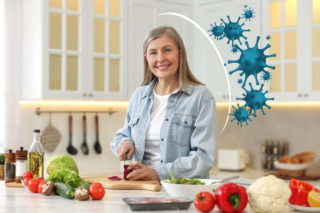 Happy,Woman,With,Different,Food,Products,In,Kitchen.,Healthy,Diet